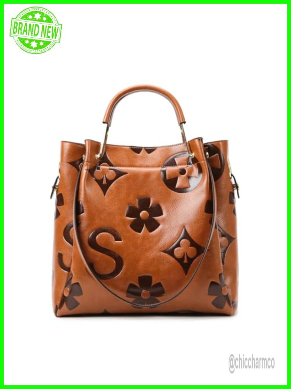 Floral Embossed Vegan Leather Top Handle Satchel Handbag Set Bucket Tote